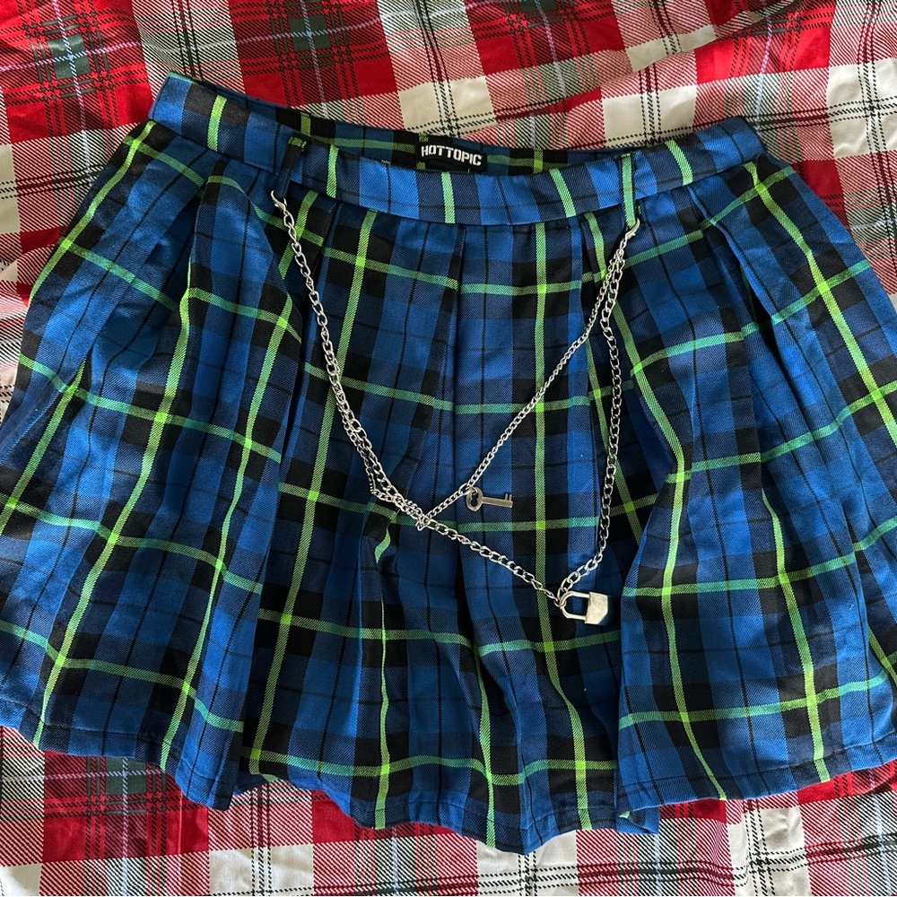 Hot Topic Blue and Black Skater Mini Skirt